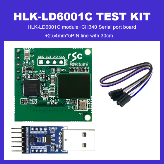 Hi-link 60GHz millimeter wave radar entrance and exit counting people up to 8 radar sensing module HLK-LD6001C testboard kit